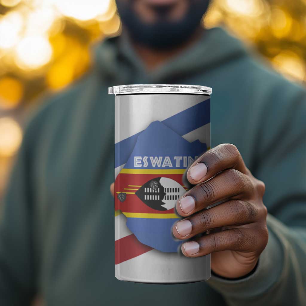 Eswatini Rhino 4 in 1 Can Cooler Tumbler Swazi Map Flag and African Traditional Patterns TS04