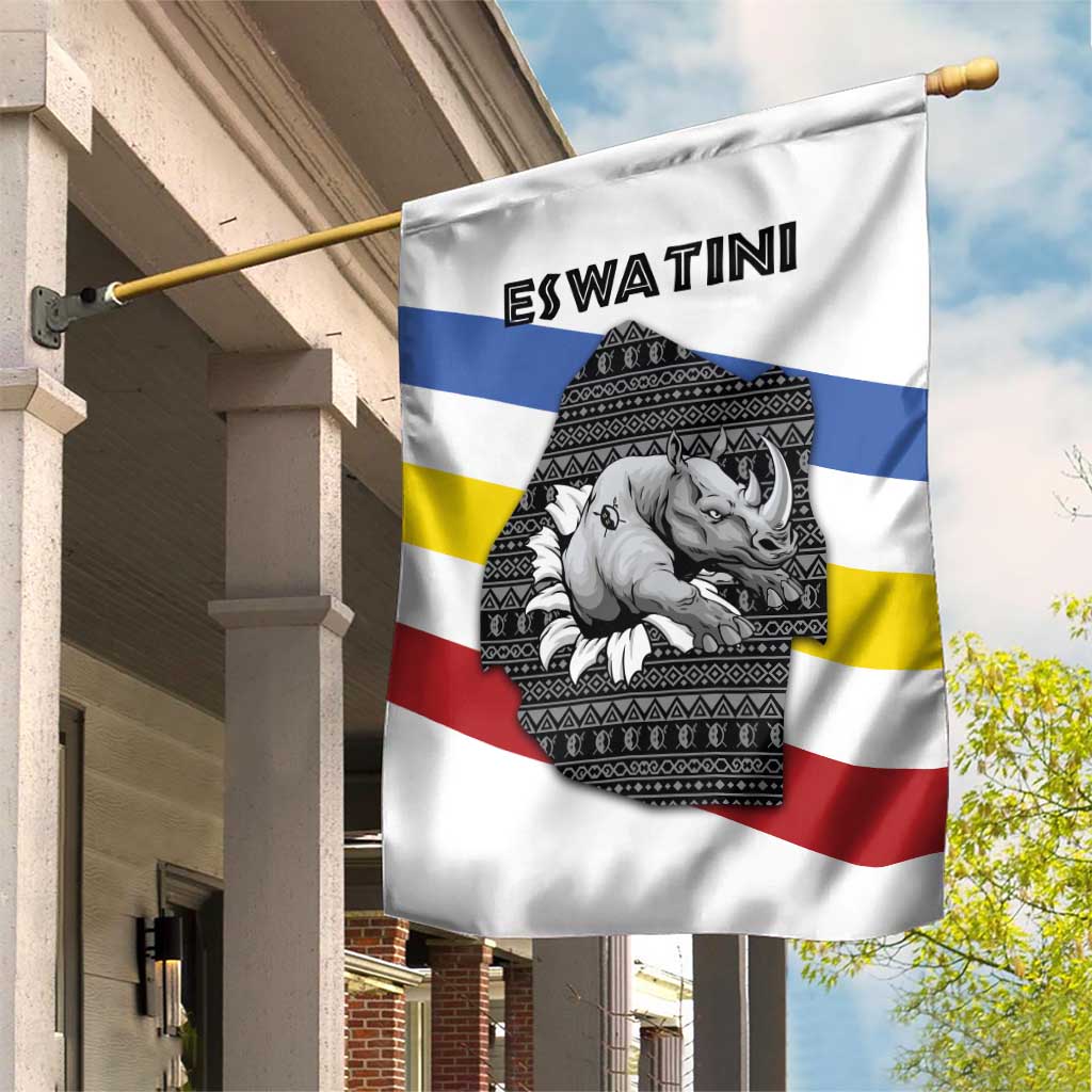 Eswatini Rhino Garden Flag Swazi Map Flag and African Traditional Patterns TS04
