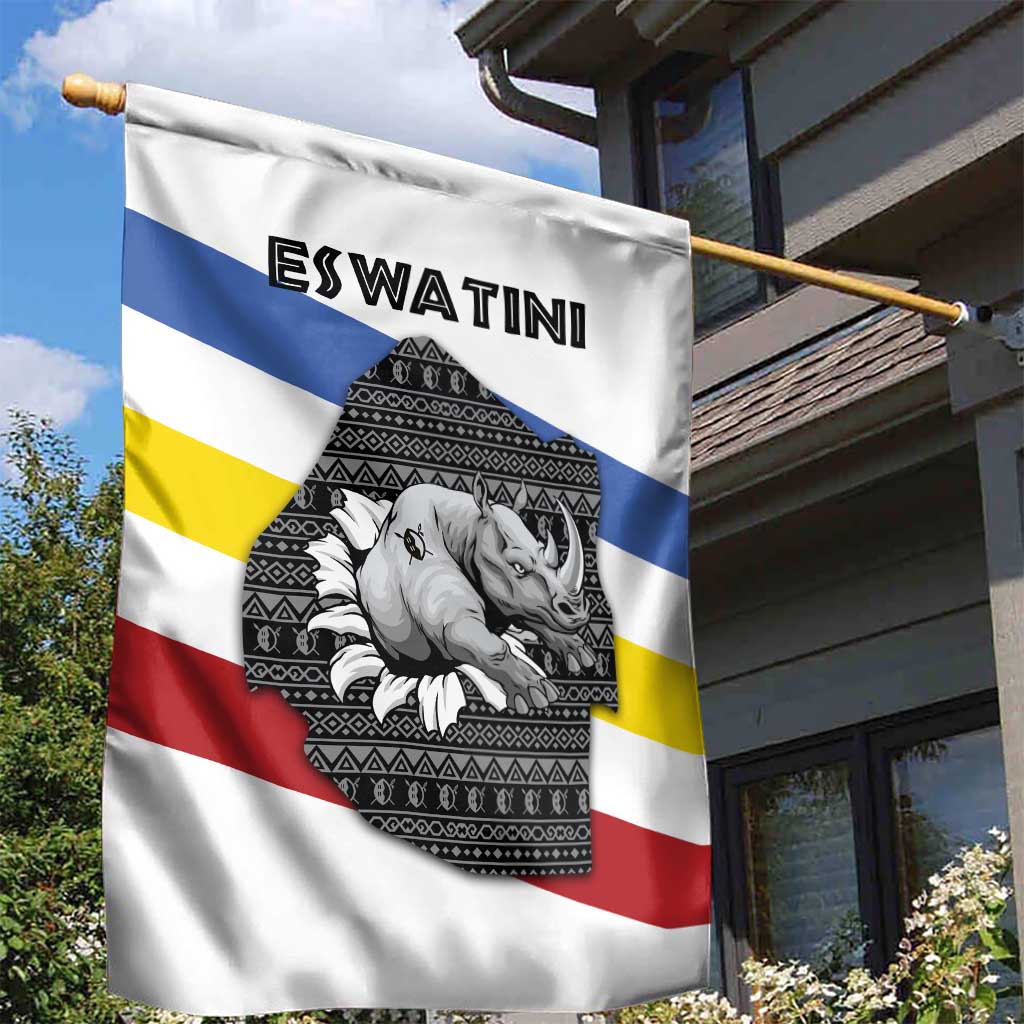 Eswatini Rhino Garden Flag Swazi Map Flag and African Traditional Patterns TS04