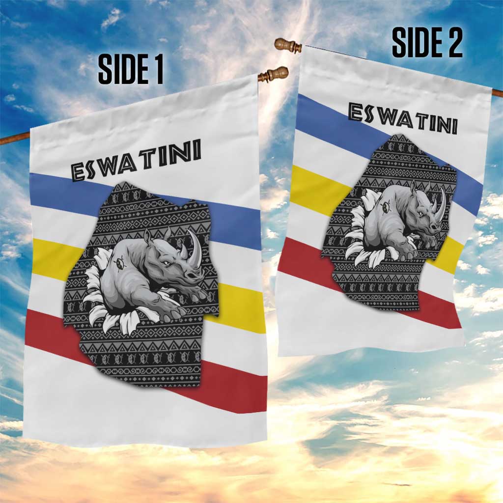 Eswatini Rhino Garden Flag Swazi Map Flag and African Traditional Patterns TS04