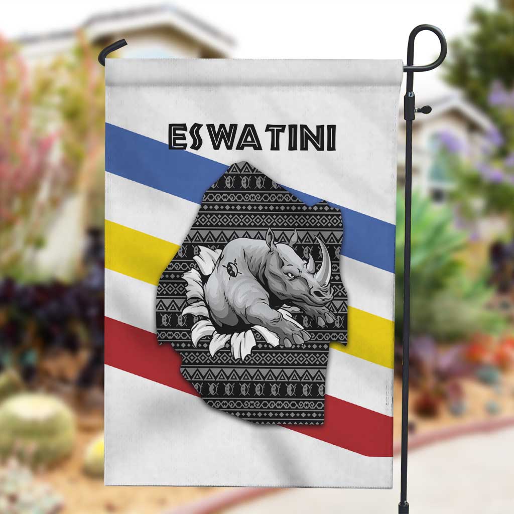 Eswatini Rhino Garden Flag Swazi Map Flag and African Traditional Patterns TS04