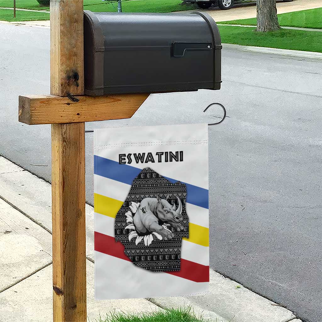 Eswatini Rhino Garden Flag Swazi Map Flag and African Traditional Patterns TS04