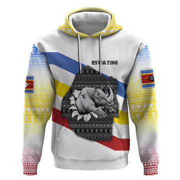 Eswatini Rhino Hoodie with African Map and Traditional Swazi Flag Patterns TS04