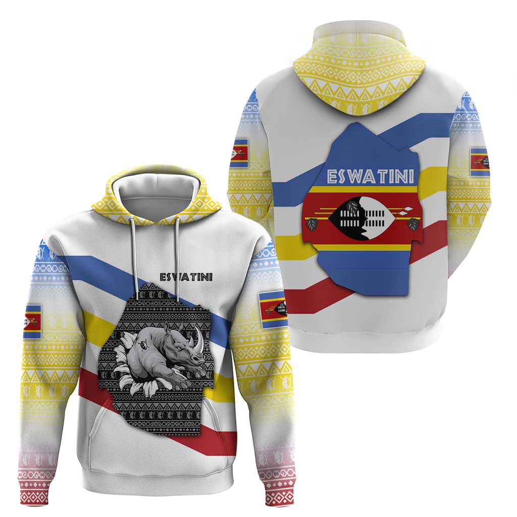 Eswatini Rhino Hoodie with African Map and Traditional Swazi Flag Patterns TS04