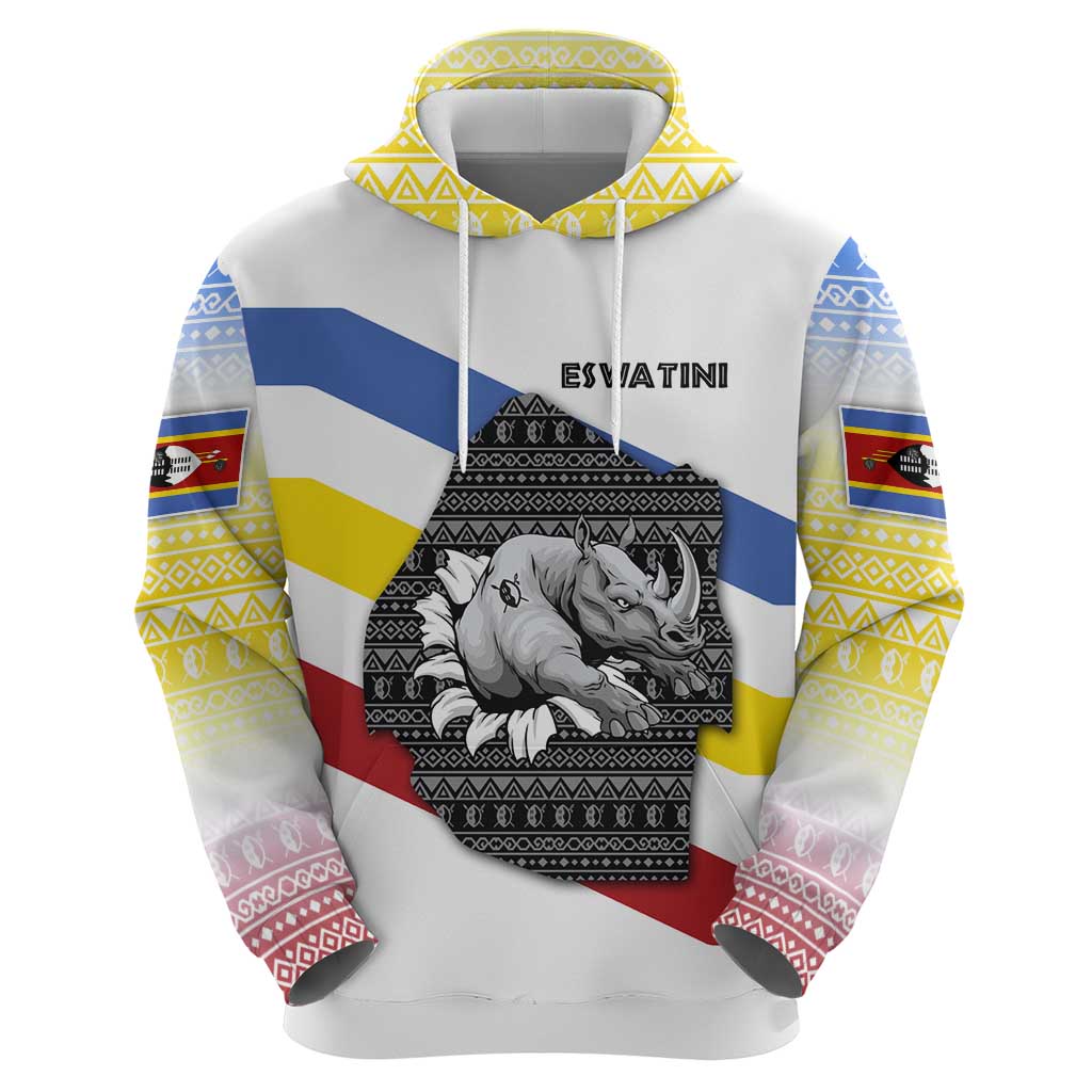 Eswatini Rhino Hoodie with African Map and Traditional Swazi Flag Patterns TS04