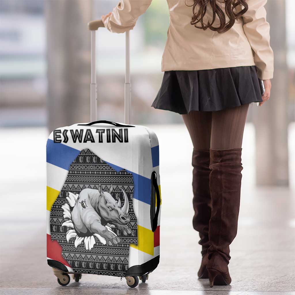 Eswatini Rhino Luggage Cover with African Map and Traditional Swazi Flag Patterns TS04