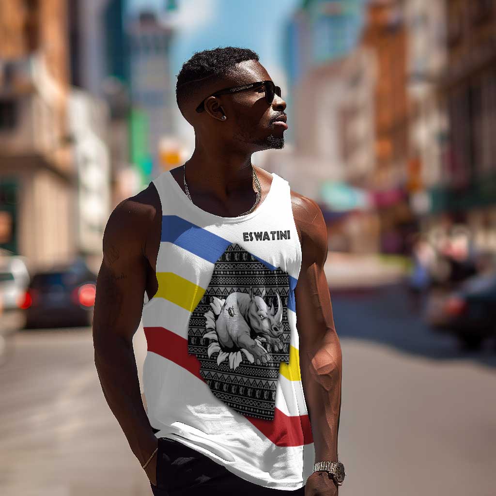 Eswatini Rhino Men Tank Top Swazi Map Flag and African Traditional Patterns TS04