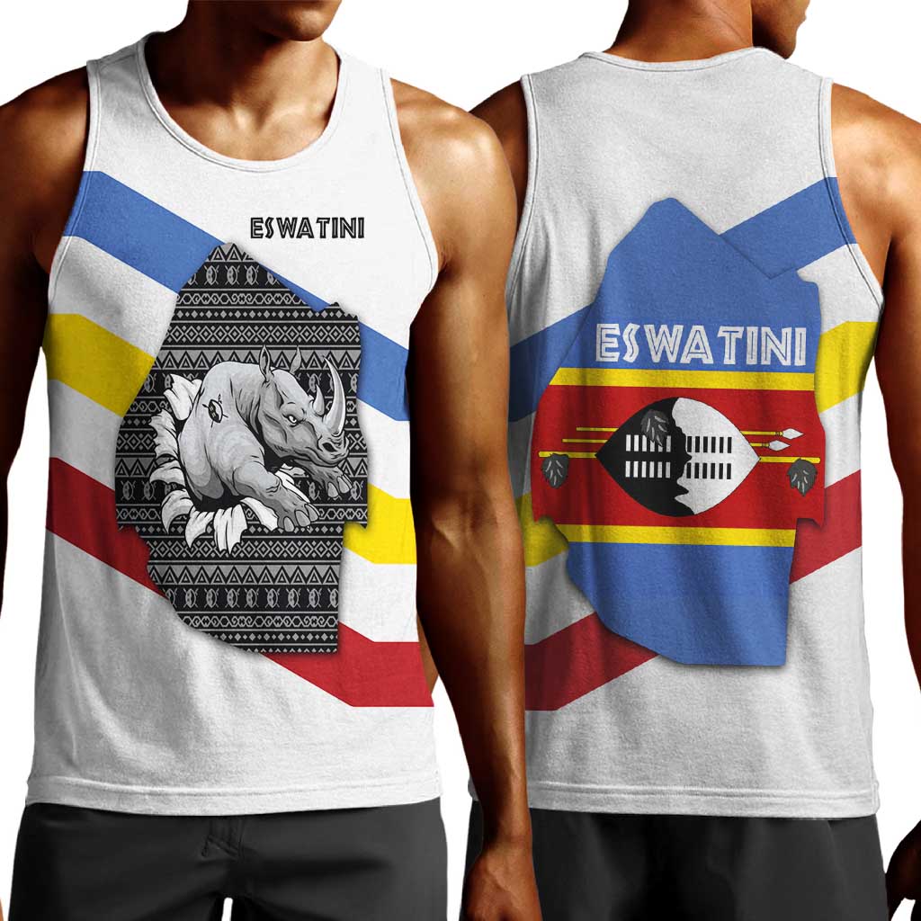 Eswatini Rhino Men Tank Top Swazi Map Flag and African Traditional Patterns TS04