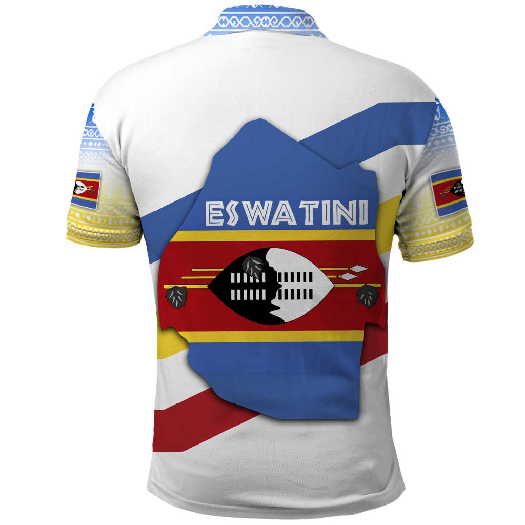 Eswatini Rhino Polo Shirt with African Map and Traditional Swazi Flag Patterns TS04