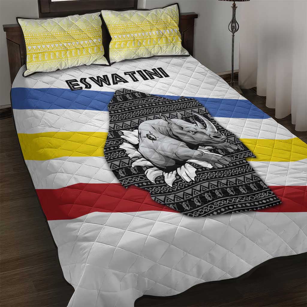 Eswatini Rhino Quilt Bed Set Swazi Map Flag and African Traditional Patterns TS04