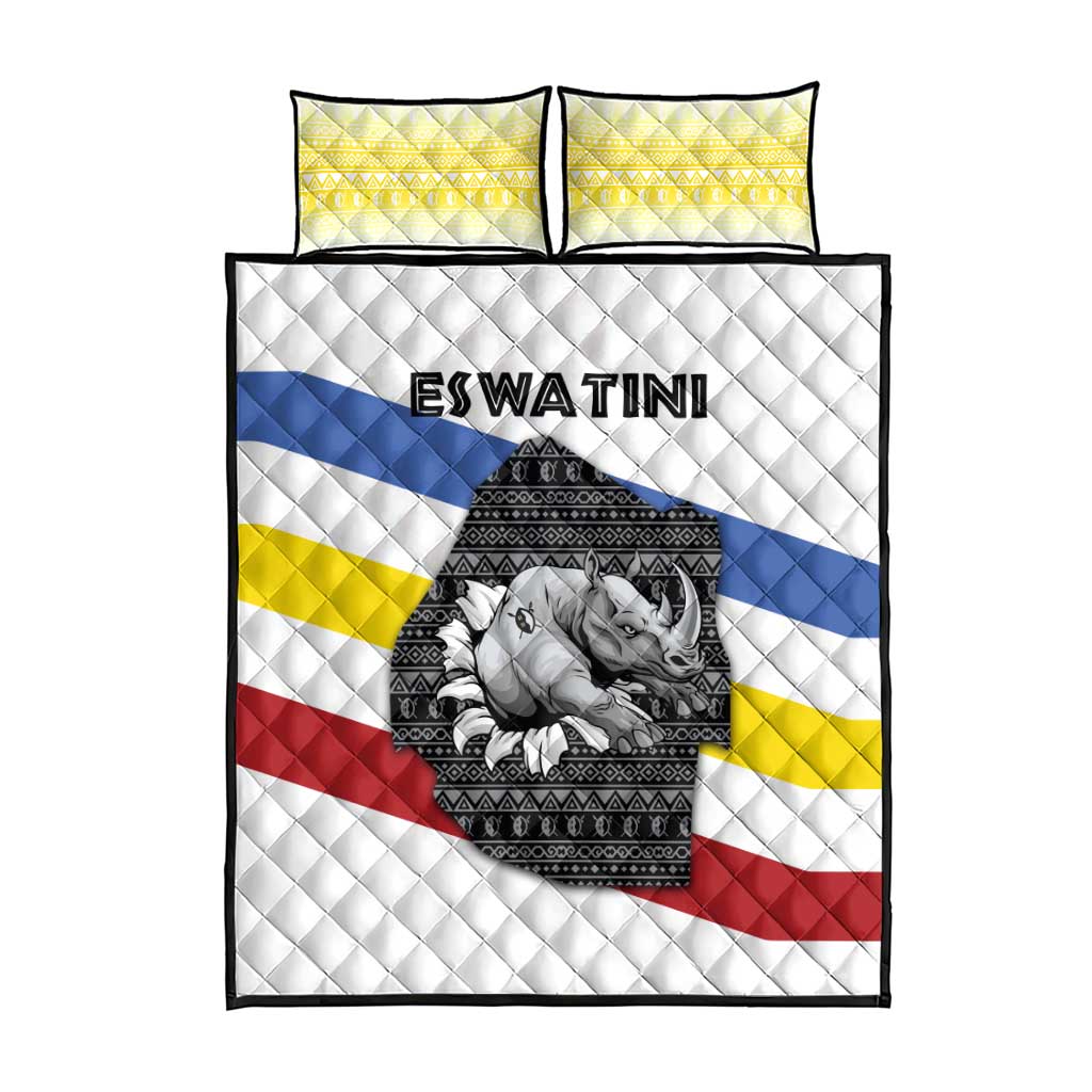 Eswatini Rhino Quilt Bed Set Swazi Map Flag and African Traditional Patterns TS04