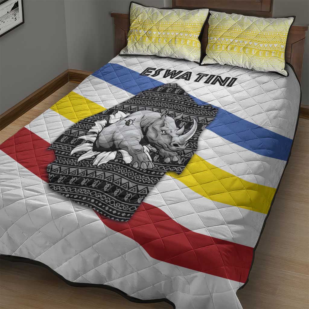 Eswatini Rhino Quilt Bed Set Swazi Map Flag and African Traditional Patterns TS04