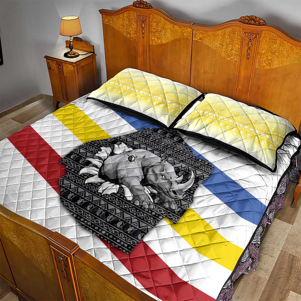Eswatini Rhino Quilt Bed Set Swazi Map Flag and African Traditional Patterns TS04