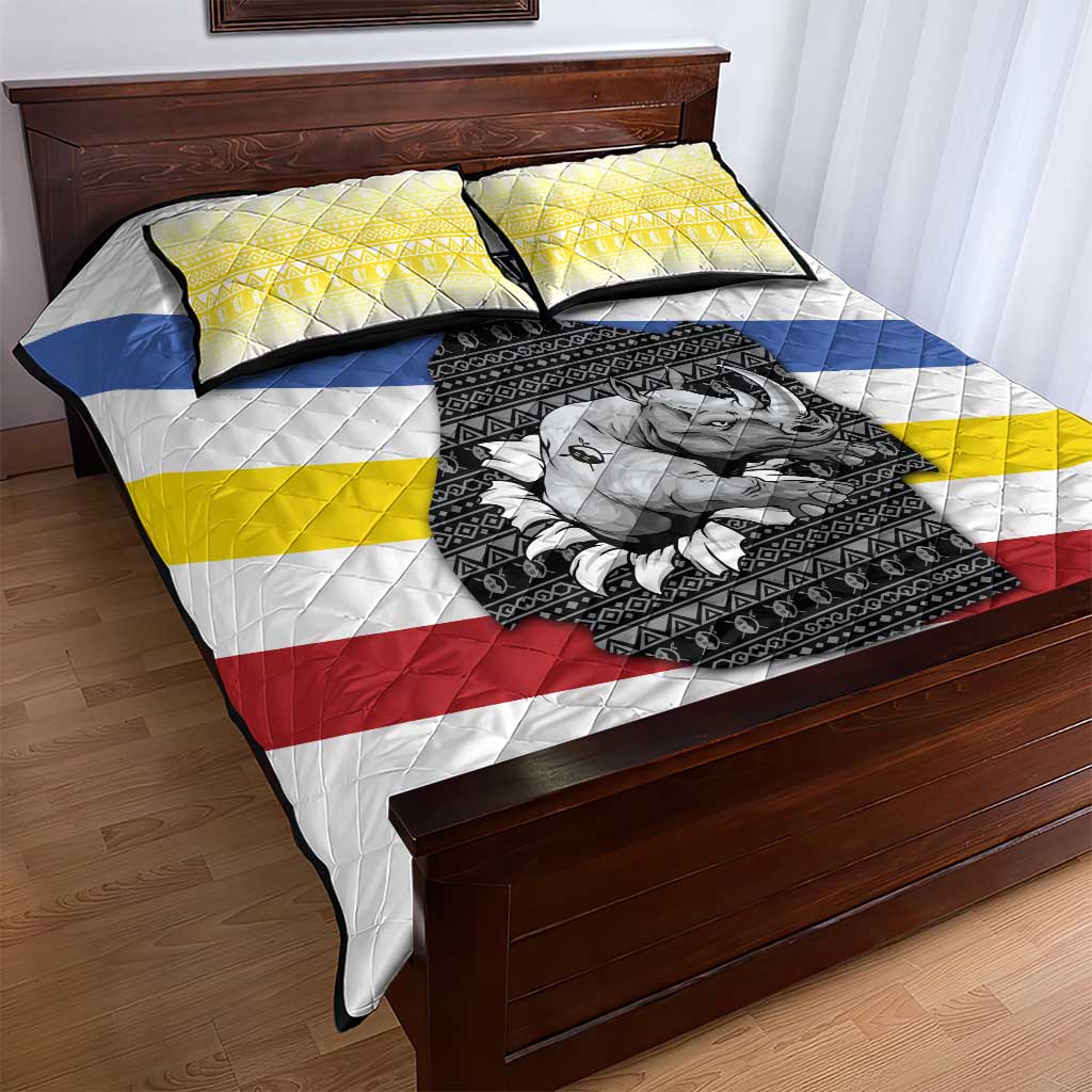 Eswatini Rhino Quilt Bed Set Swazi Map Flag and African Traditional Patterns TS04