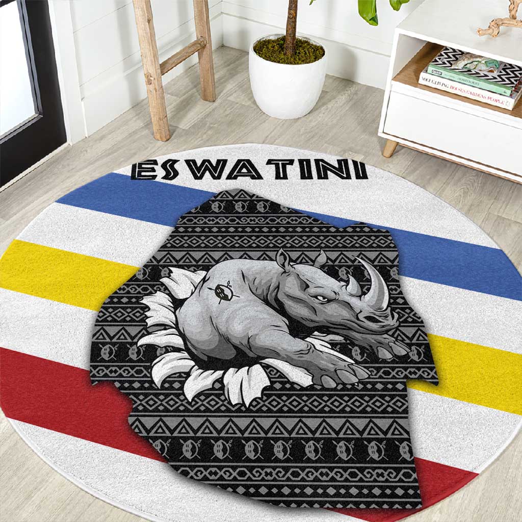 Eswatini Rhino Round Carpet Swazi Map Flag and African Traditional Patterns TS04