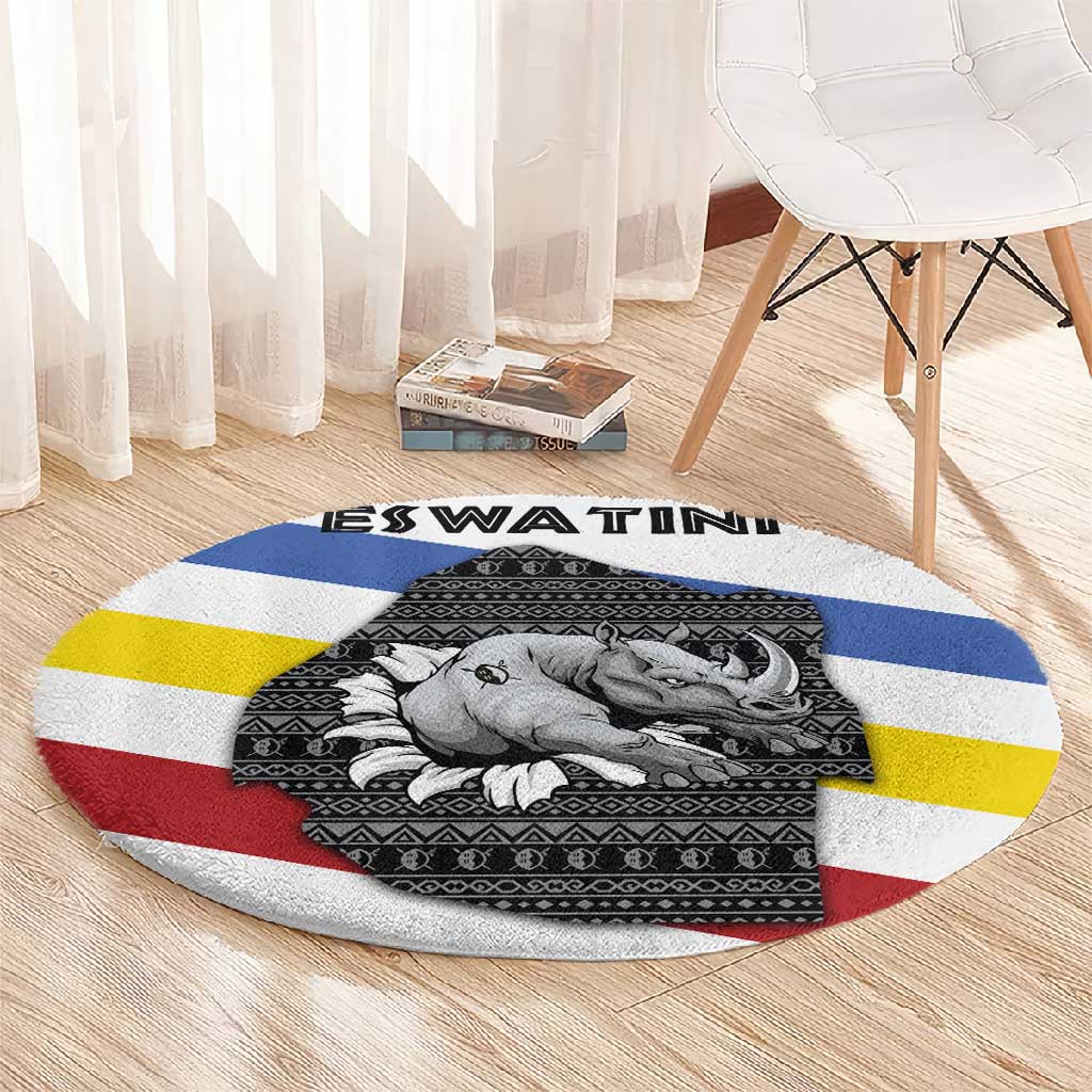 Eswatini Rhino Round Carpet Swazi Map Flag and African Traditional Patterns TS04
