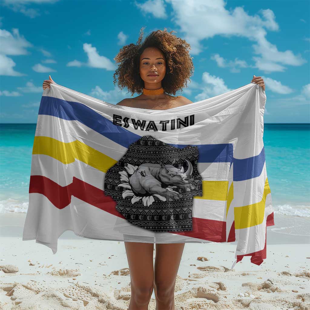Eswatini Rhino Sarong Swazi Map Flag and African Traditional Patterns TS04