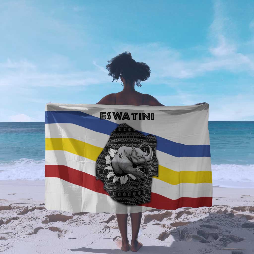 Eswatini Rhino Sarong Swazi Map Flag and African Traditional Patterns TS04