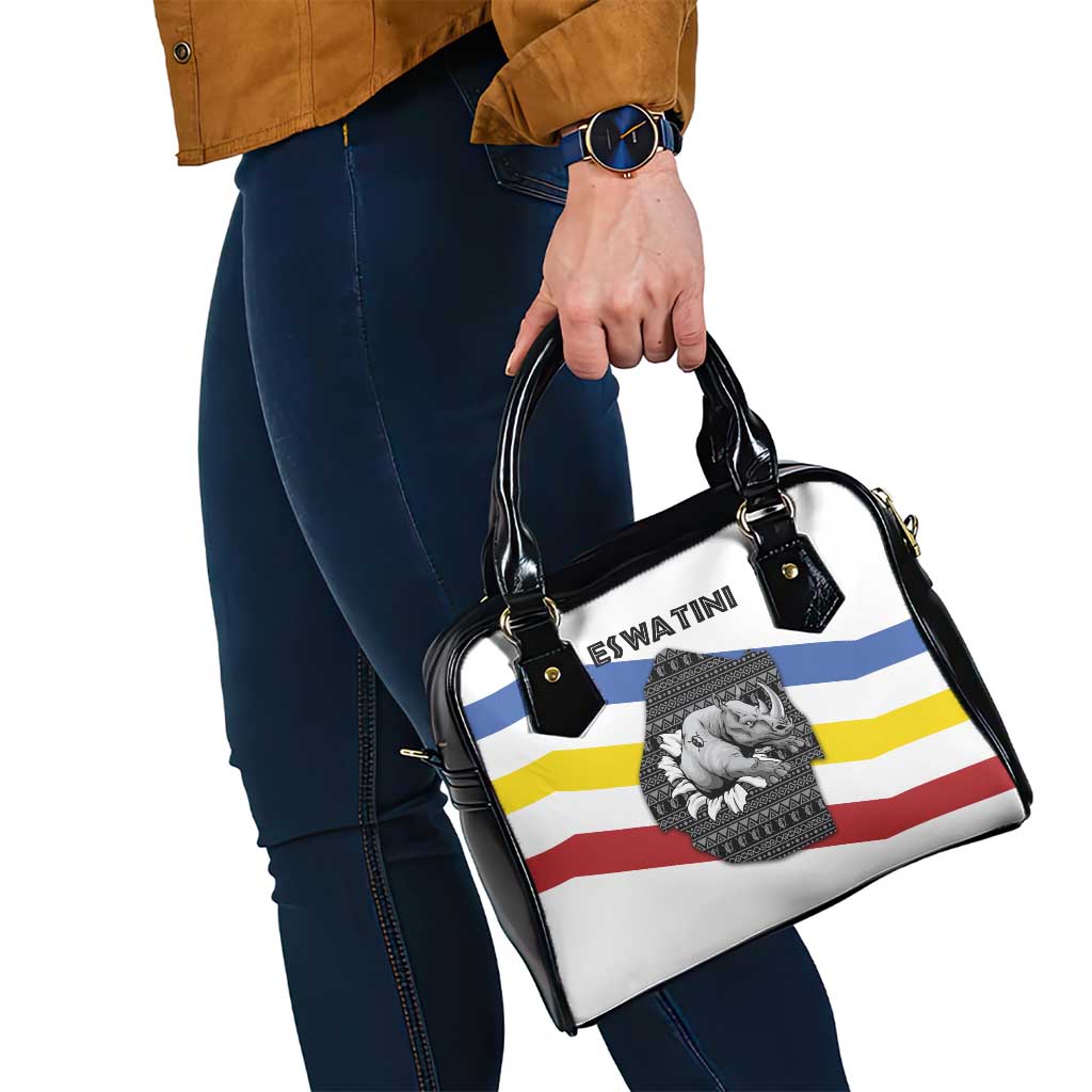 Eswatini Rhino Shoulder Handbag with African Map and Traditional Swazi Flag Patterns TS04