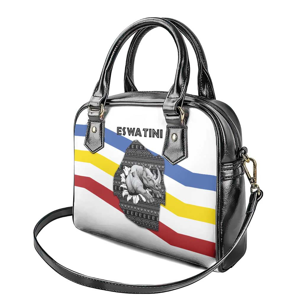 Eswatini Rhino Shoulder Handbag with African Map and Traditional Swazi Flag Patterns TS04