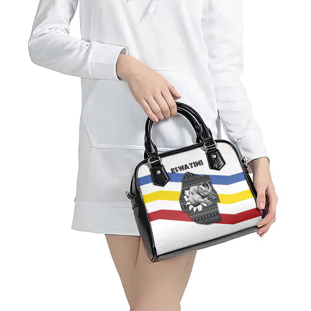 Eswatini Rhino Shoulder Handbag with African Map and Traditional Swazi Flag Patterns TS04