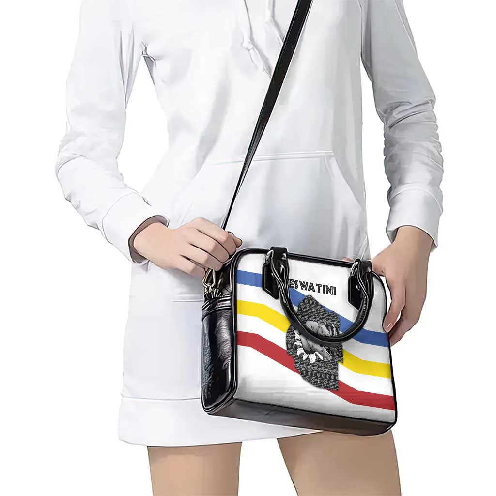 Eswatini Rhino Shoulder Handbag with African Map and Traditional Swazi Flag Patterns TS04