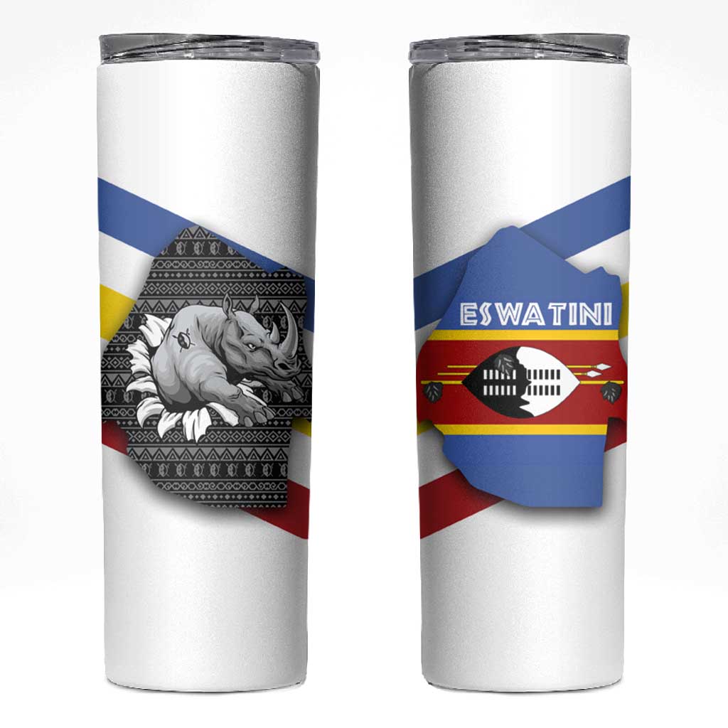Eswatini Rhino Skinny Tumbler Swazi Map Flag and African Traditional Patterns TS04