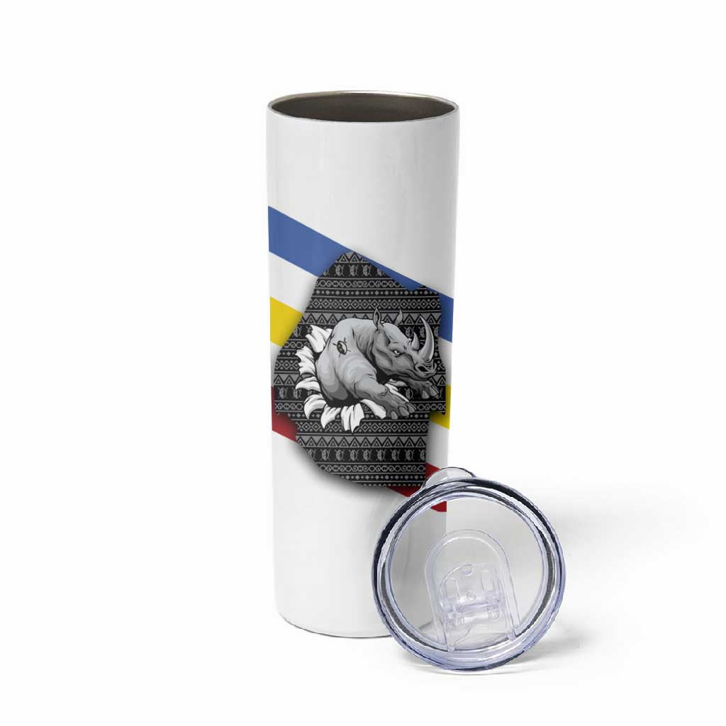 Eswatini Rhino Skinny Tumbler Swazi Map Flag and African Traditional Patterns TS04