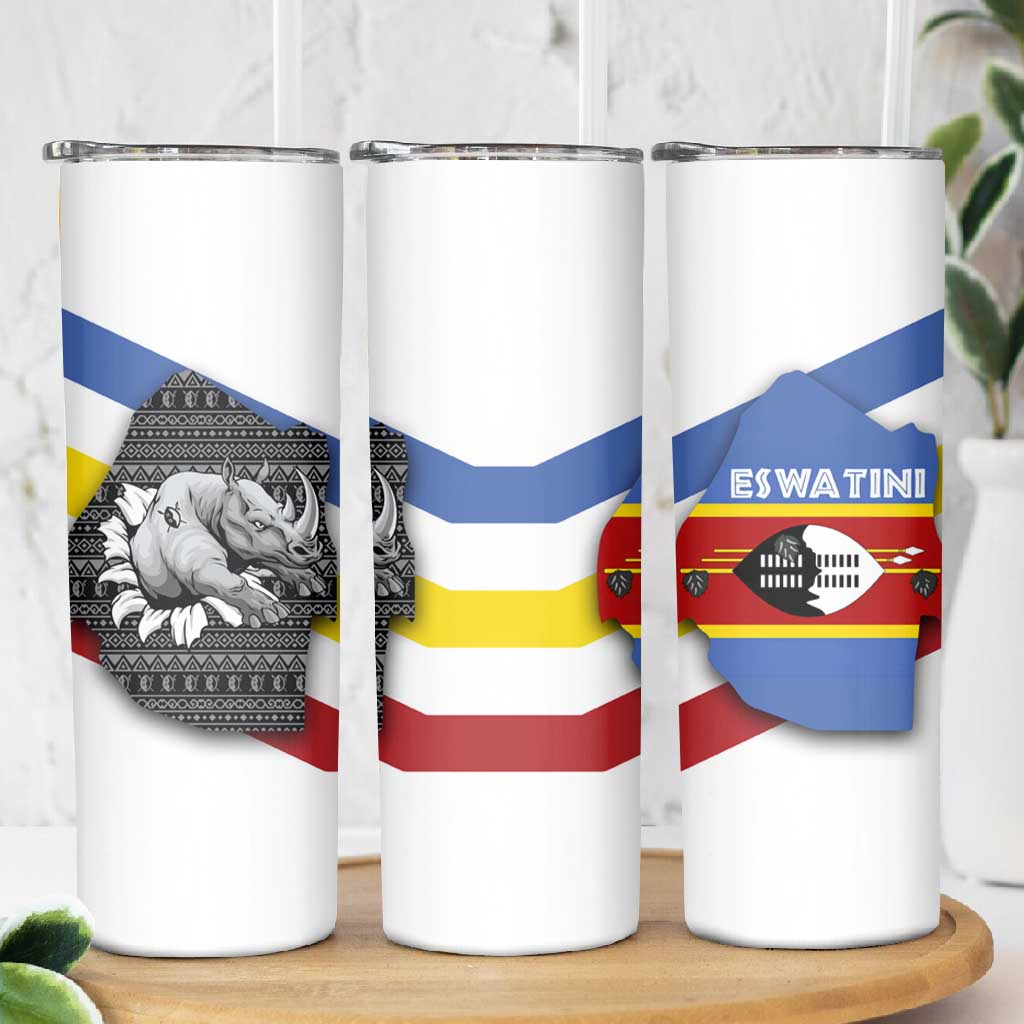 Eswatini Rhino Skinny Tumbler Swazi Map Flag and African Traditional Patterns TS04