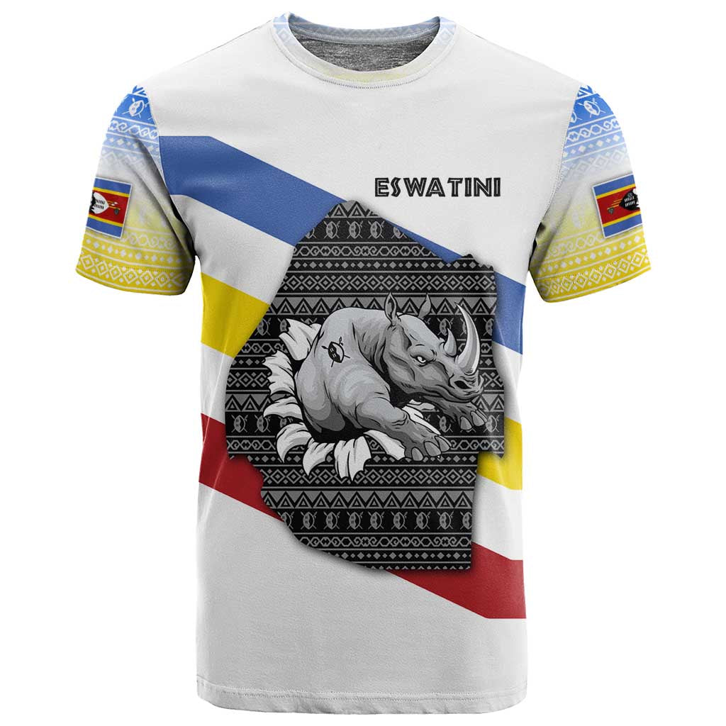 Eswatini Rhino T shirt Swazi Map Flag and African Traditional Patterns TS04