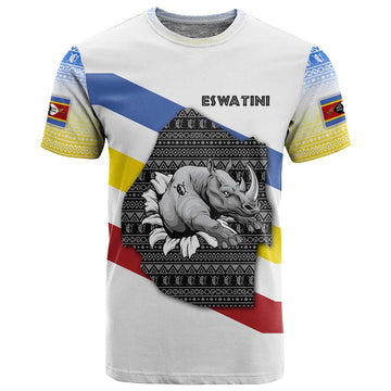 Eswatini Rhino T shirt Swazi Map Flag and African Traditional Patterns TS04