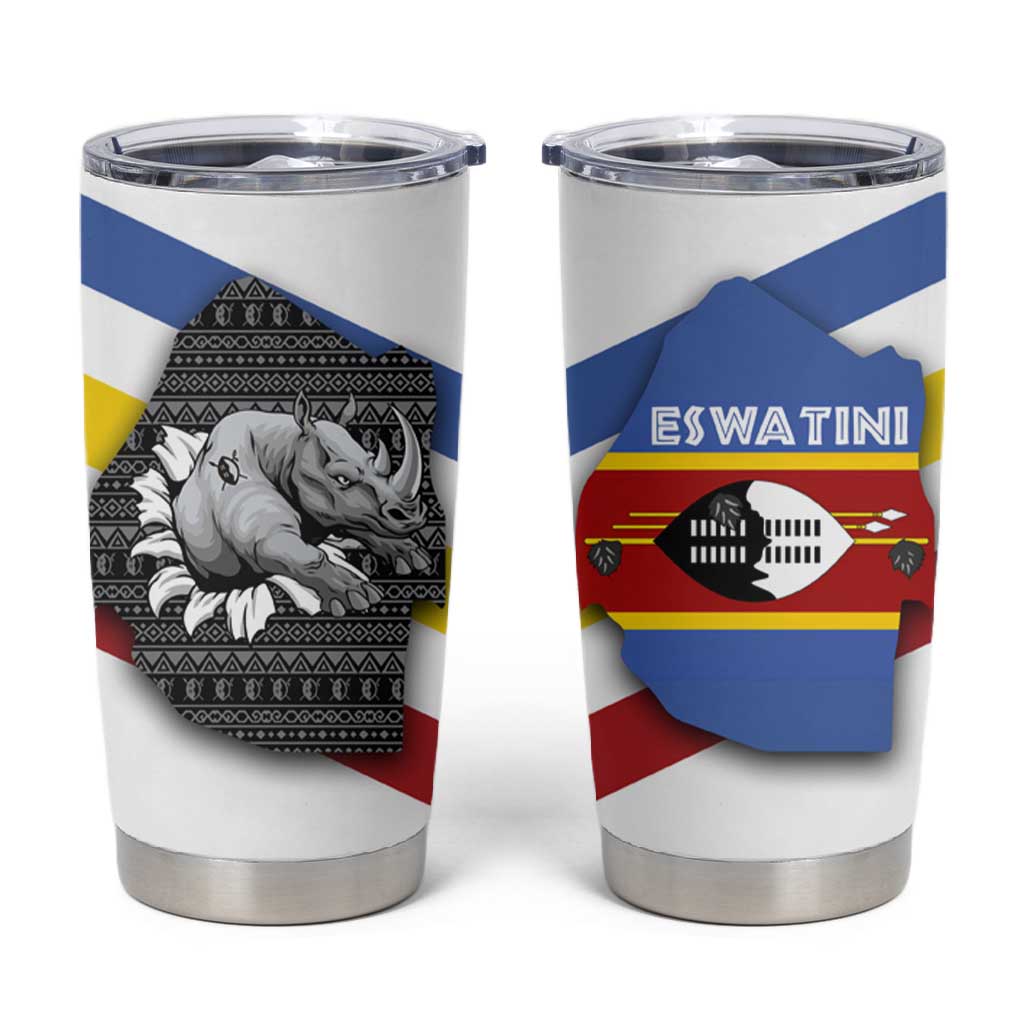 Eswatini Rhino Tumbler Cup Swazi Map Flag and African Traditional Patterns TS04