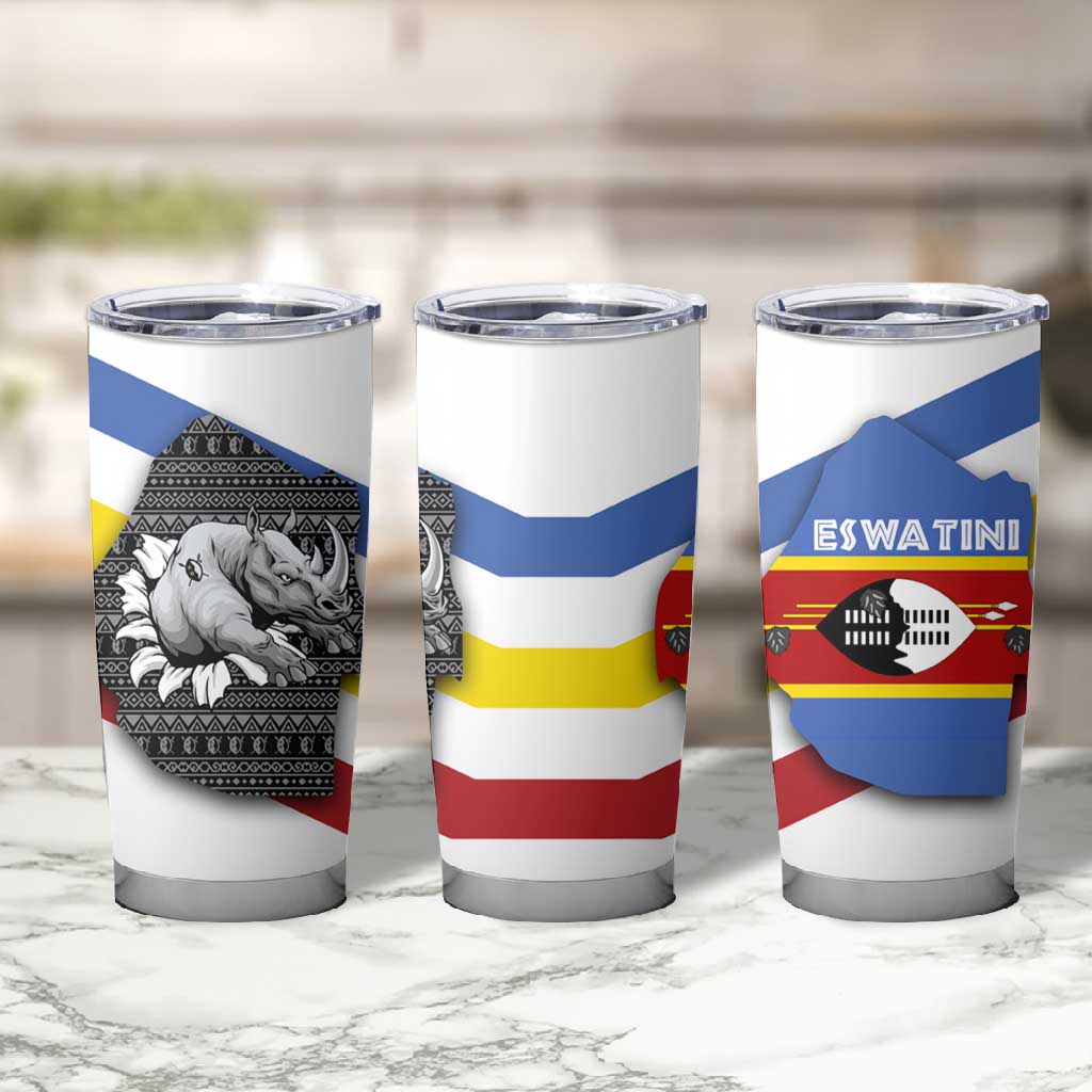 Eswatini Rhino Tumbler Cup Swazi Map Flag and African Traditional Patterns TS04