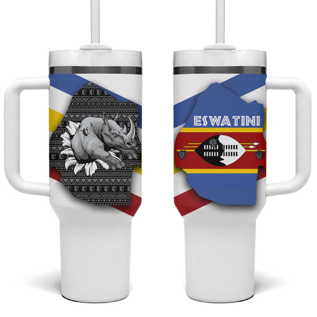 Eswatini Rhino Tumbler With Handle Swazi Map Flag and African Traditional Patterns TS04