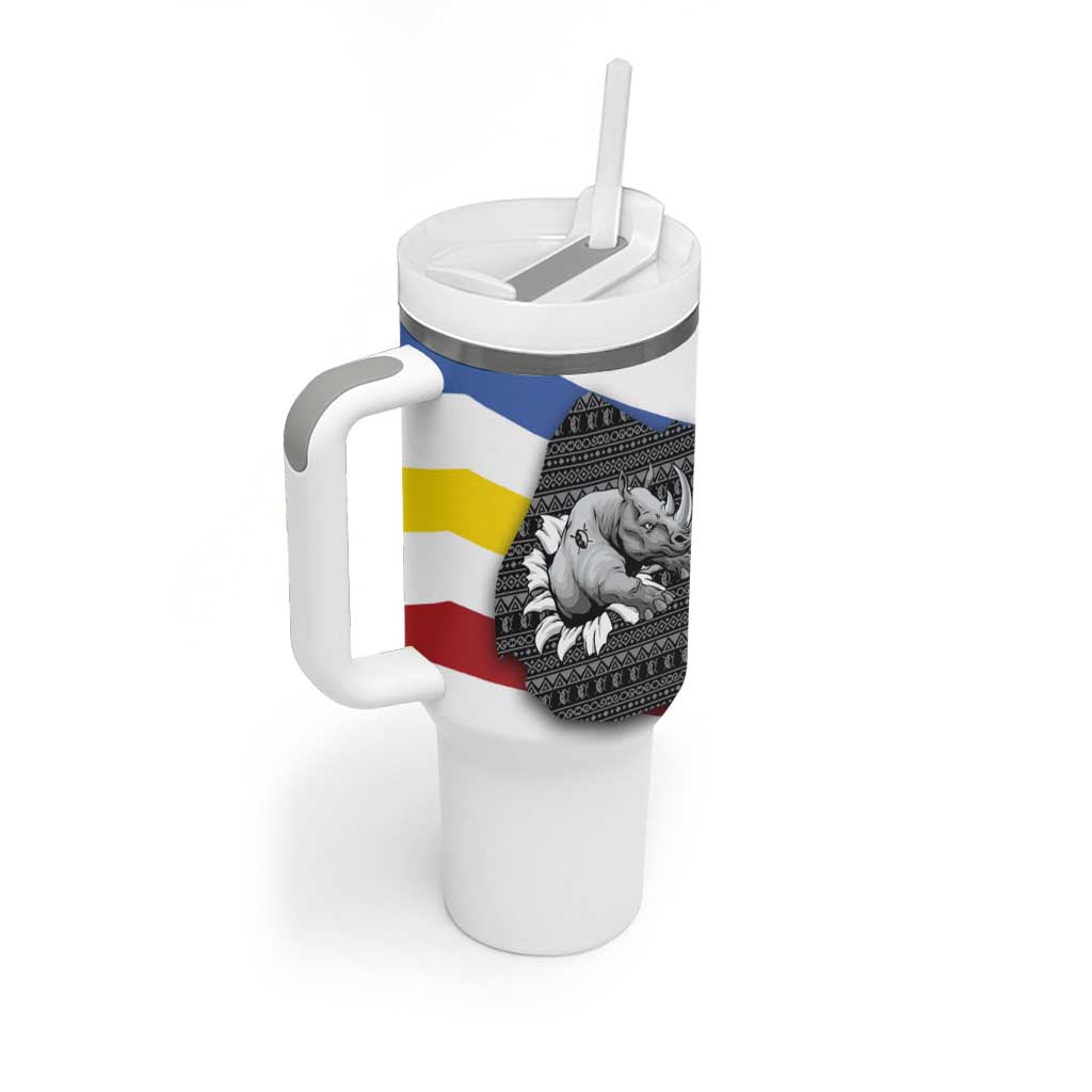 Eswatini Rhino Tumbler With Handle Swazi Map Flag and African Traditional Patterns TS04