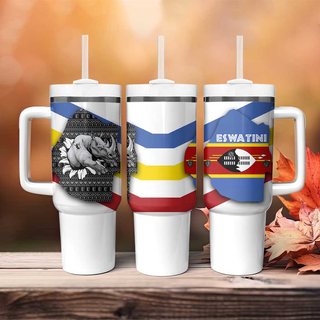 Eswatini Rhino Tumbler With Handle Swazi Map Flag and African Traditional Patterns TS04