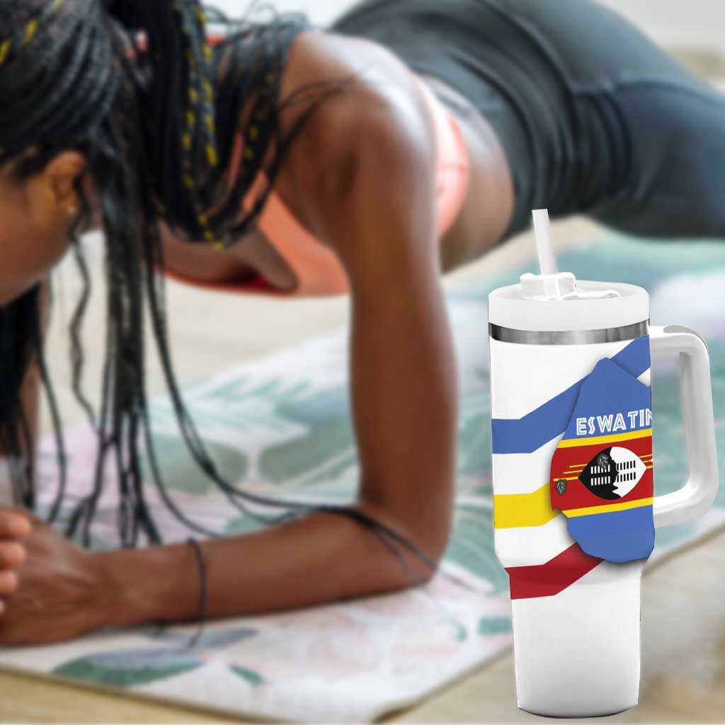 Eswatini Rhino Tumbler With Handle Swazi Map Flag and African Traditional Patterns TS04