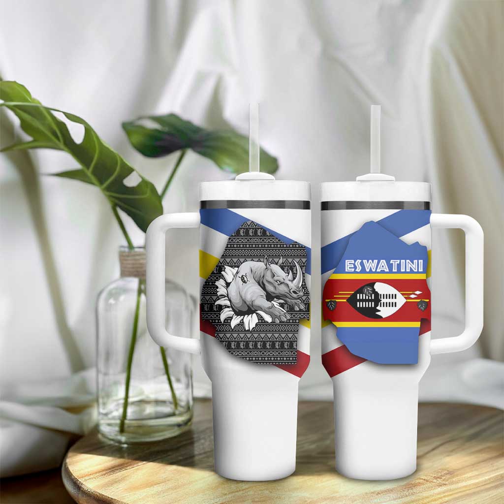 Eswatini Rhino Tumbler With Handle Swazi Map Flag and African Traditional Patterns TS04