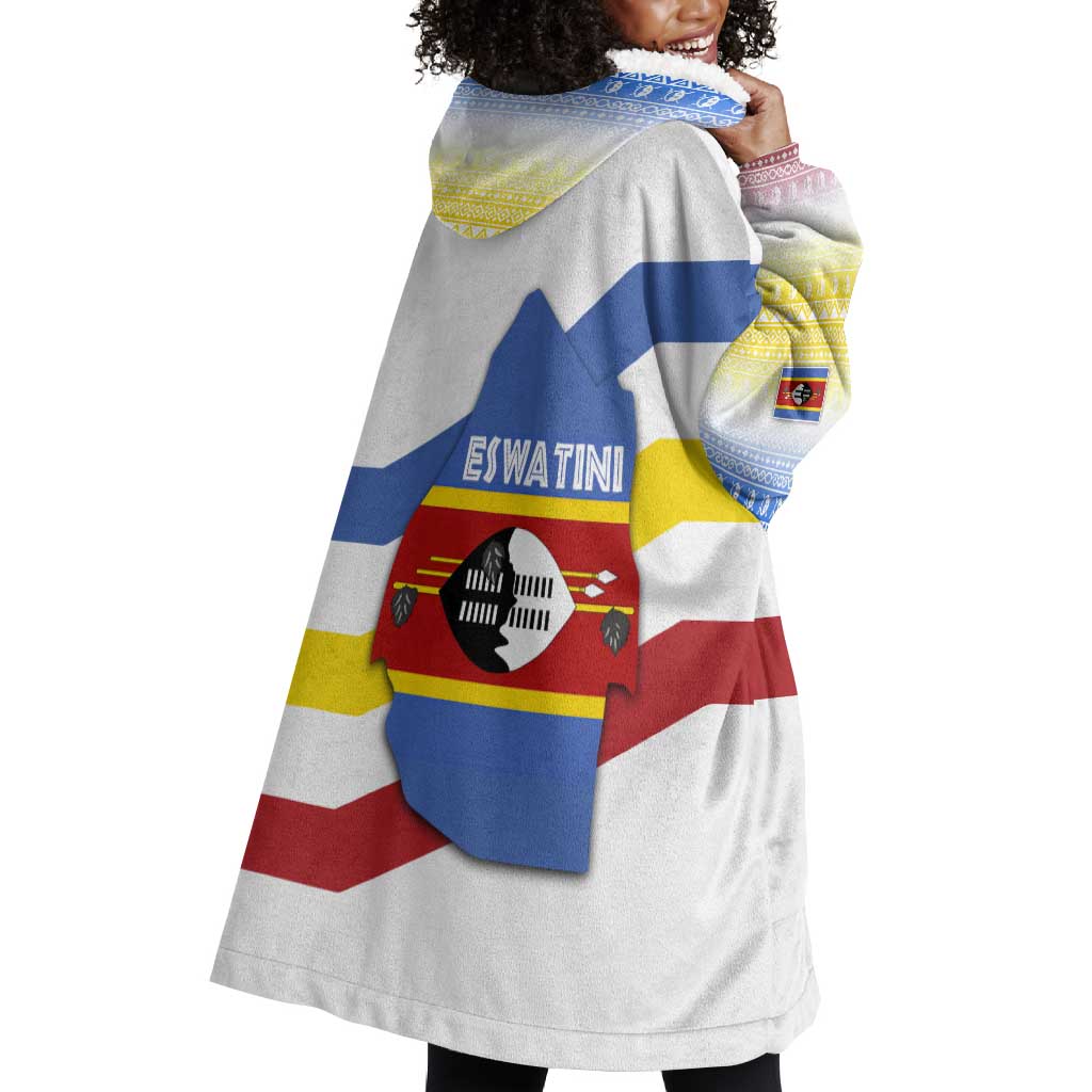 Eswatini Rhino Wearable Blanket Hoodie Swazi Map Flag and African Traditional Patterns TS04