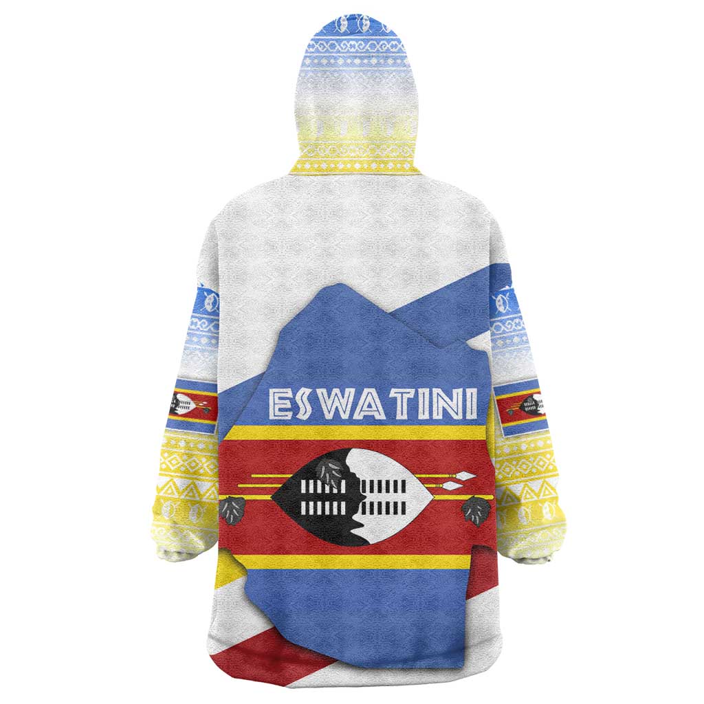 Eswatini Rhino Wearable Blanket Hoodie Swazi Map Flag and African Traditional Patterns TS04