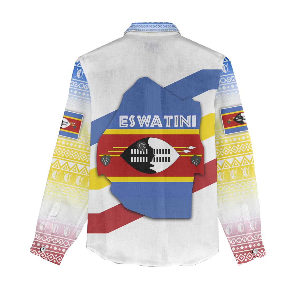 Eswatini Rhino Women Casual Shirt Swazi Map Flag and African Traditional Patterns TS04