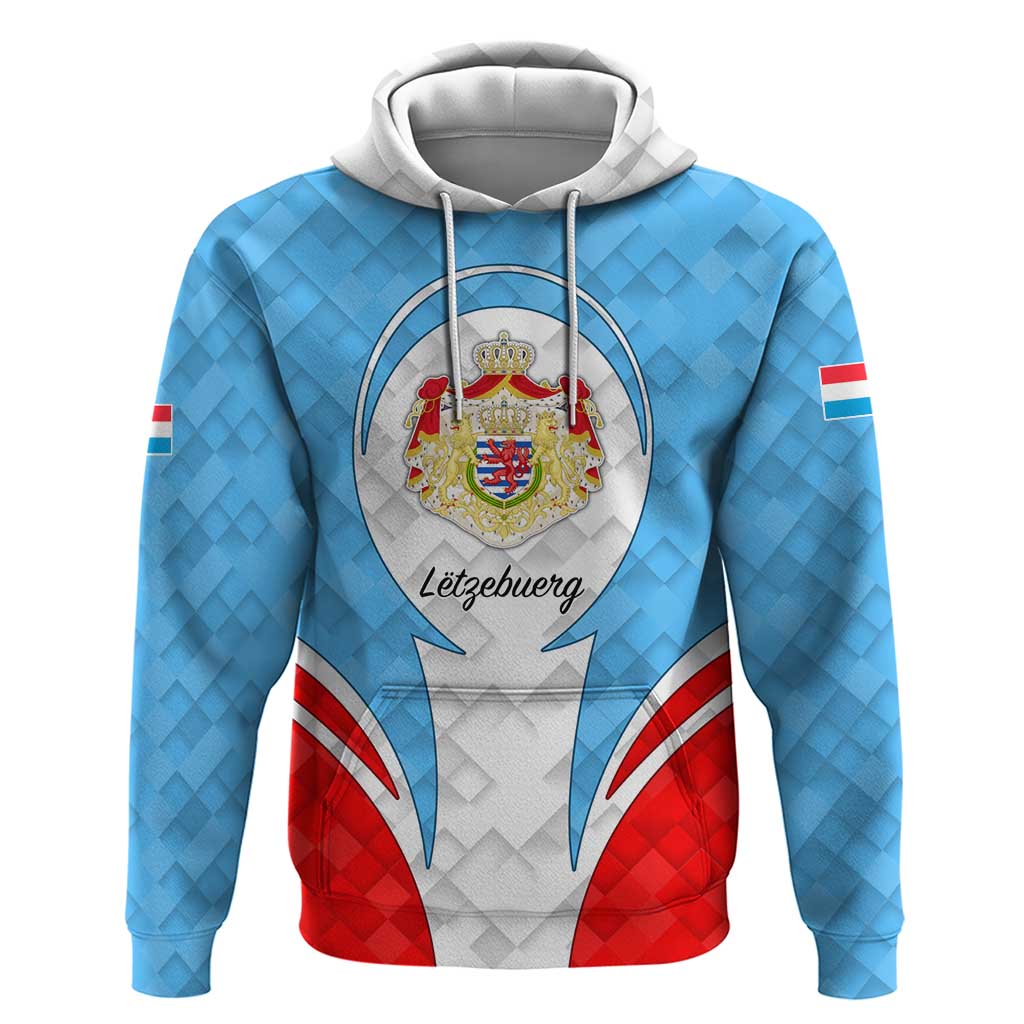 Luxembourg Hoodie with National Coat of Arms and Letzebuerg Text Design TS04