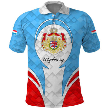 Luxembourg Polo Shirt with National Coat of Arms and Letzebuerg Text Design TS04