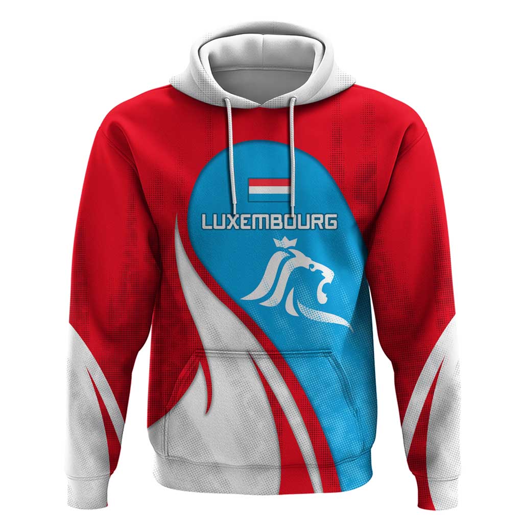 Luxembourg Hoodie with National Flag Colors and White Lion Crest Design TS04