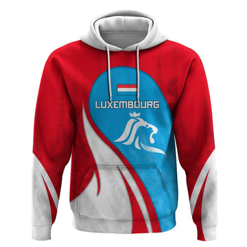 Luxembourg Hoodie with National Flag Colors and White Lion Crest Design TS04
