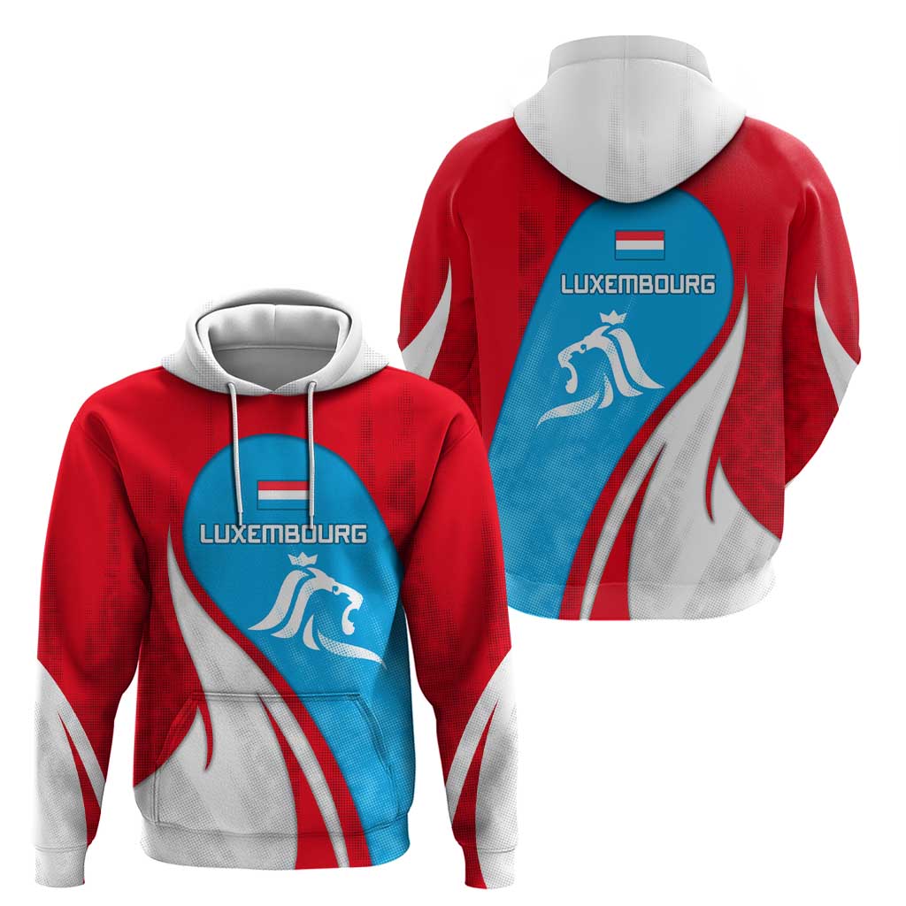 Luxembourg Hoodie with National Flag Colors and White Lion Crest Design TS04
