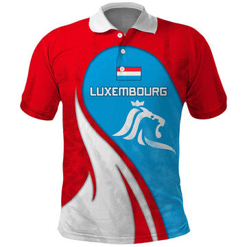 Luxembourg Polo Shirt with National Flag Colors and White Lion Crest Design TS04