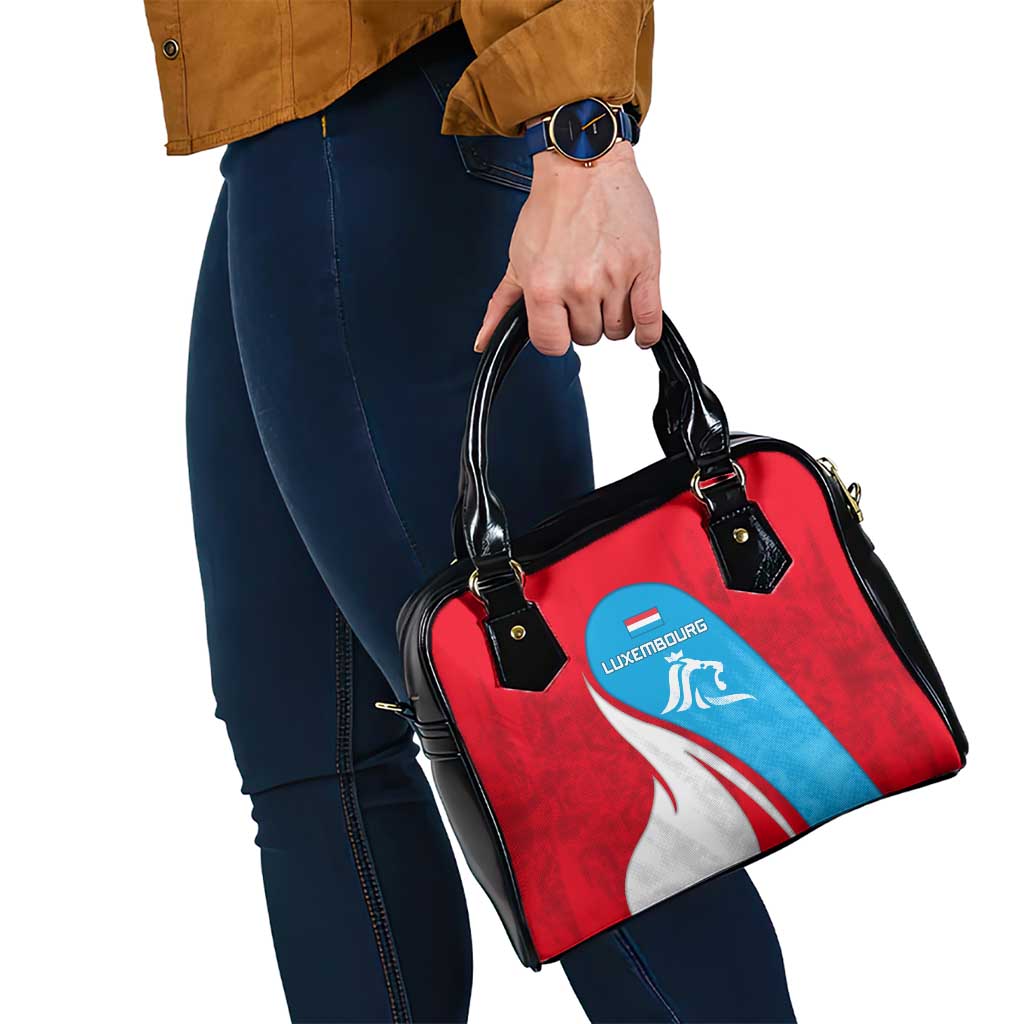 Luxembourg Shoulder Handbag with National Flag Colors and White Lion Crest Design TS04