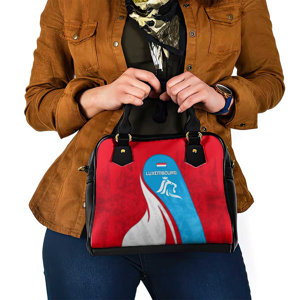 Luxembourg Shoulder Handbag with National Flag Colors and White Lion Crest Design TS04