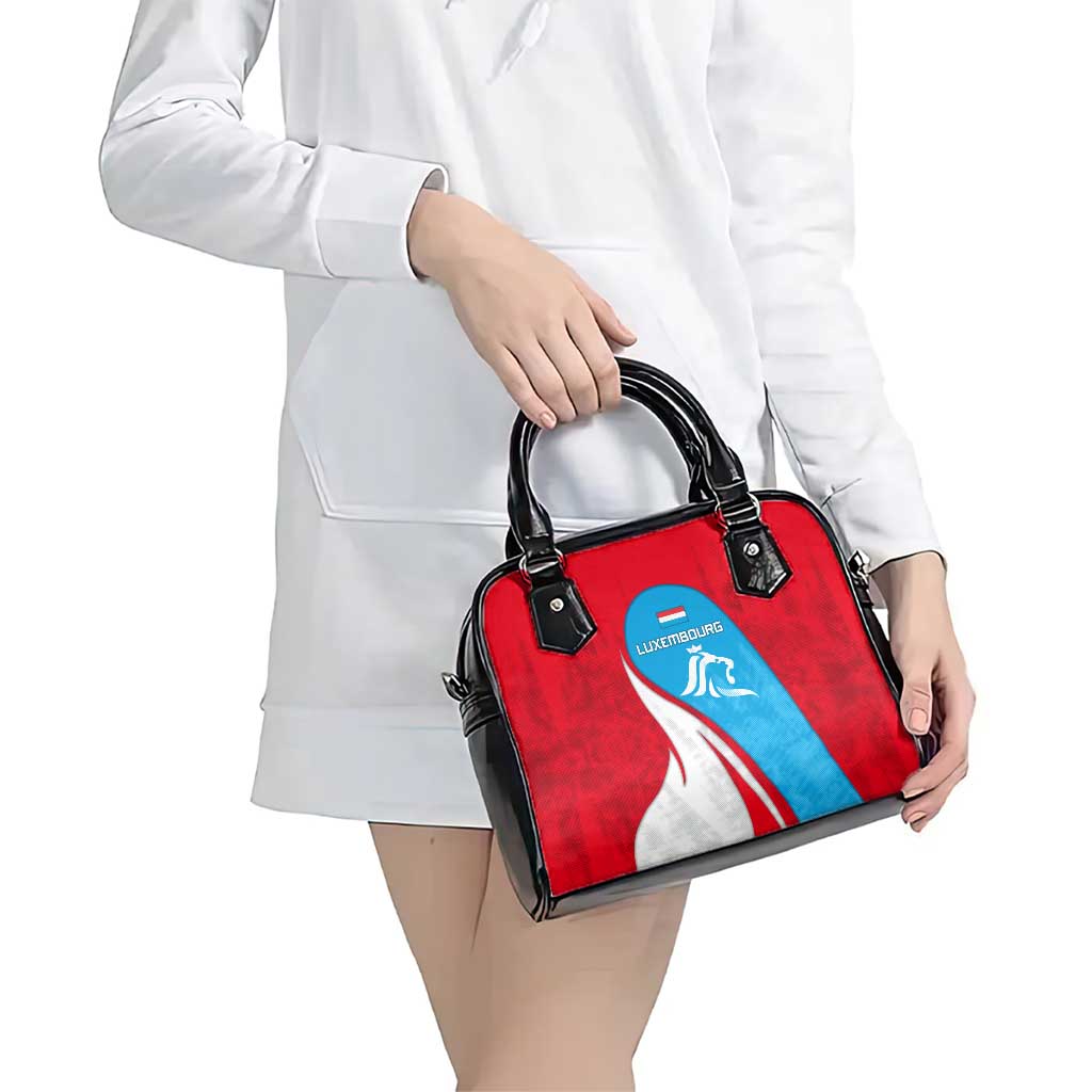 Luxembourg Shoulder Handbag with National Flag Colors and White Lion Crest Design TS04